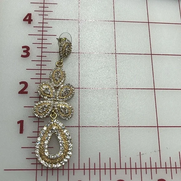 RHINESTONE/GOLD EVENING 3" Drop Glamour Party Wedding Pierced Cocktail Earrings - Picture 10 of 11